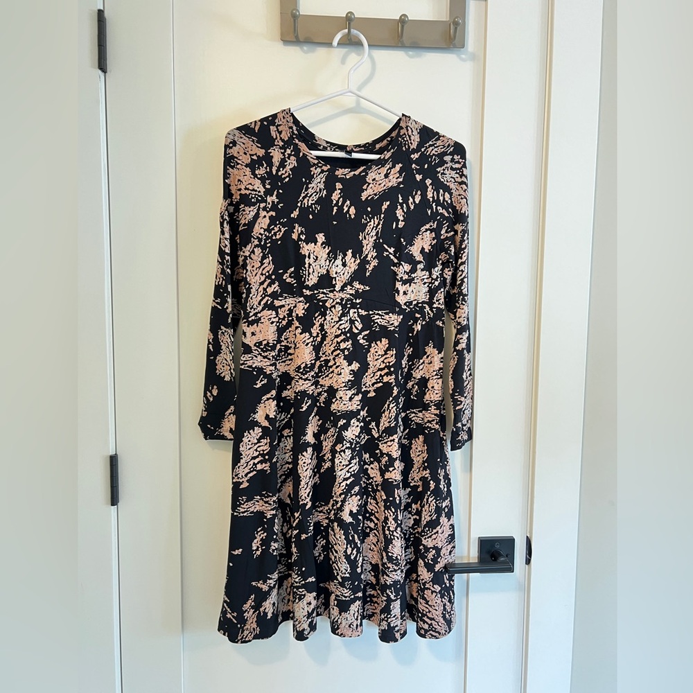 Isabella Oliver Black, Ivory & Peach Long Sleeve Patterned Maternity Dress